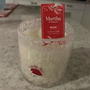 “New” Martha Stewart Festive White and Red Santa Hat Candle 15 oz